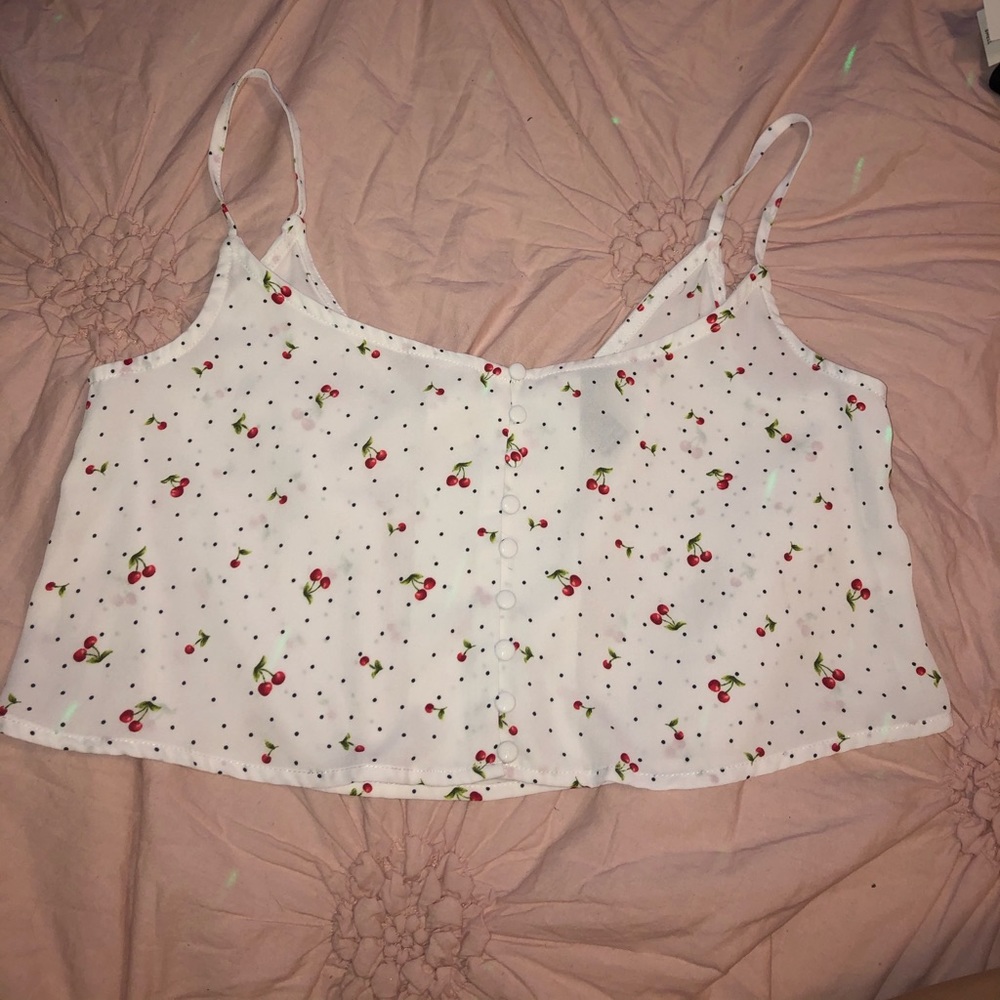 Flowy tank crop top cherry pattern
